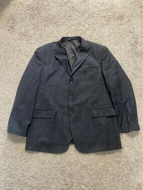 Prontomoda Suit Jacket Mens 48 Charcoal Gray Check Wool Three Button Notch Lapel